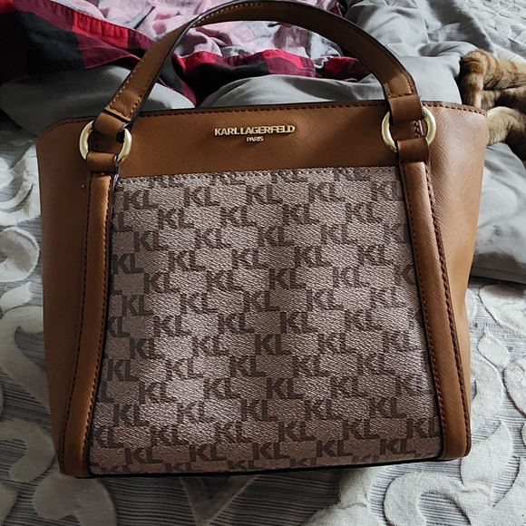 Karl Lagerfeld Brown and Tan Monogram Satchel - Picture 8 of 16